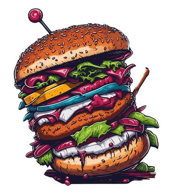 Ilustración vectorial de hamburguesa colorida aislada sobre un fondo blanco