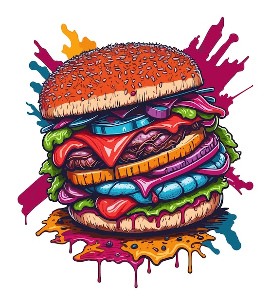 Ilustración vectorial de hamburguesa colorida aislada sobre un fondo blanco
