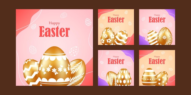 Ilustración vectorial de Happy Easter Instagram stories set plantilla de maqueta