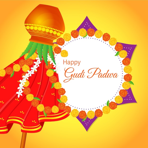 Ilustración vectorial de Happy Gudi Padwa desea saludar