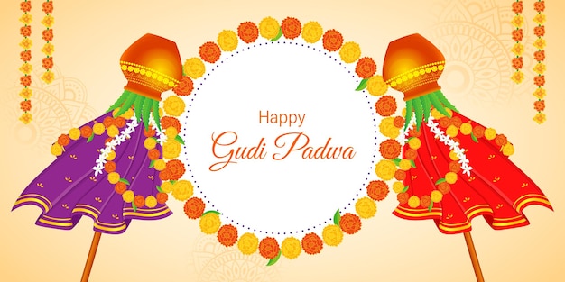 Ilustración vectorial de Happy Gudi Padwa desea saludar