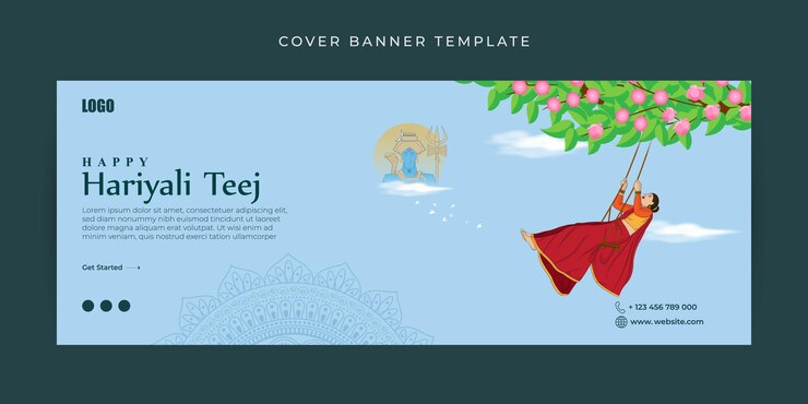 Vector ilustración vectorial de happy haryali teej plantilla de maqueta de banner de portada de facebook