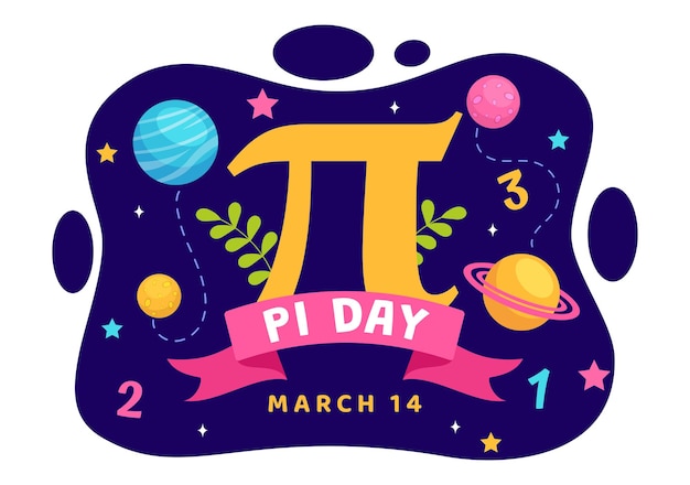 Ilustración vectorial de Happy Pi Day con constante matemática o pastel dulce horneado en el fondo de las vacaciones