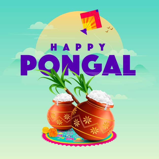 Ilustración vectorial del Happy Pongal Holiday Harvest Festival de Tamil Nadu en el sur de la India