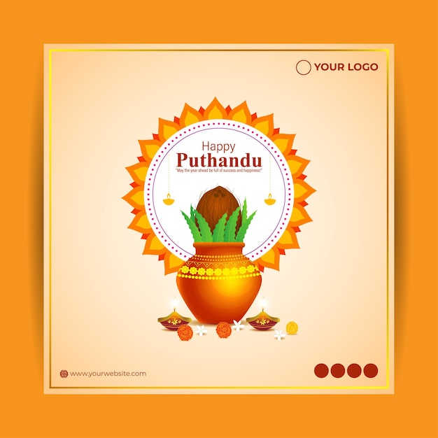 Ilustración vectorial de Happy Puthandu Tamil New Year plantilla de maqueta de alimentación de historias de redes sociales