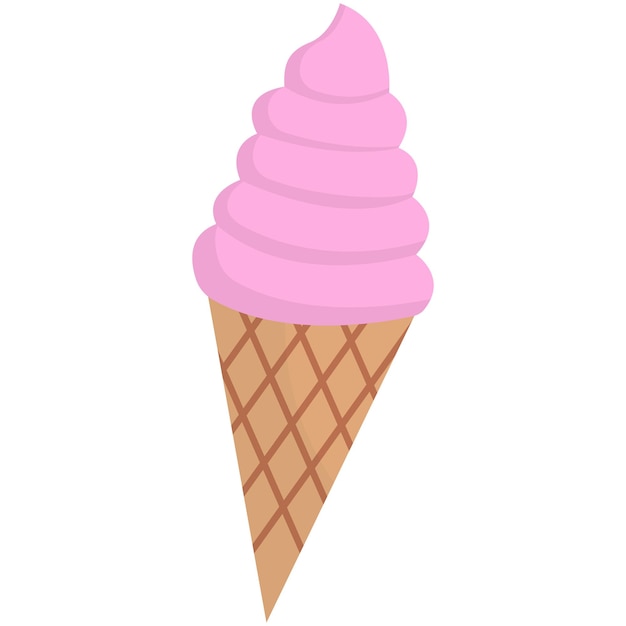 Vector ilustración vectorial de helado de fresa en un cono de waffle