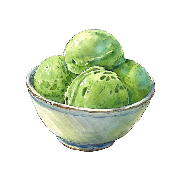 Ilustración vectorial de helado matcha en estilo acuarela