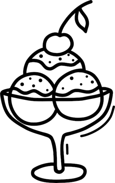 Ilustración vectorial de helado en un platillo dibujado por contorno a mano Ilustración de dibujos animados linda