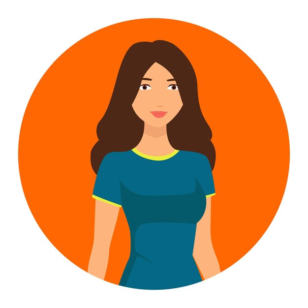 Ilustración vectorial de una hermosa chica dentro del icono del círculo sobre un fondo naranja