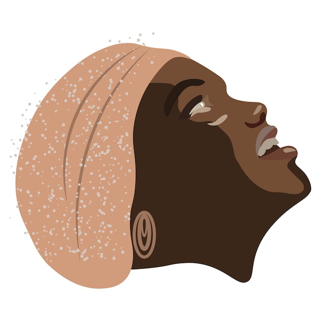 Ilustración vectorial una hermosa chica con un tocado de color rosa pálido mira soñadoramente hacia arriba
