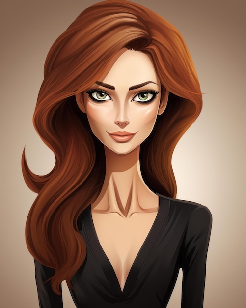 Vector ilustración vectorial de una hermosa mujer con cabello rojo largo y ojos verdes