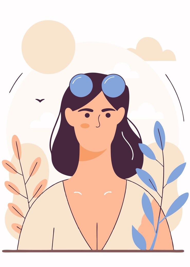 Vector ilustración vectorial de una hermosa mujer joven con gafas de sol