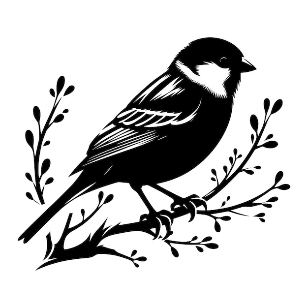 Ilustración vectorial de una hermosa silueta de pájaro gorrión aislada sobre un fondo blanco
