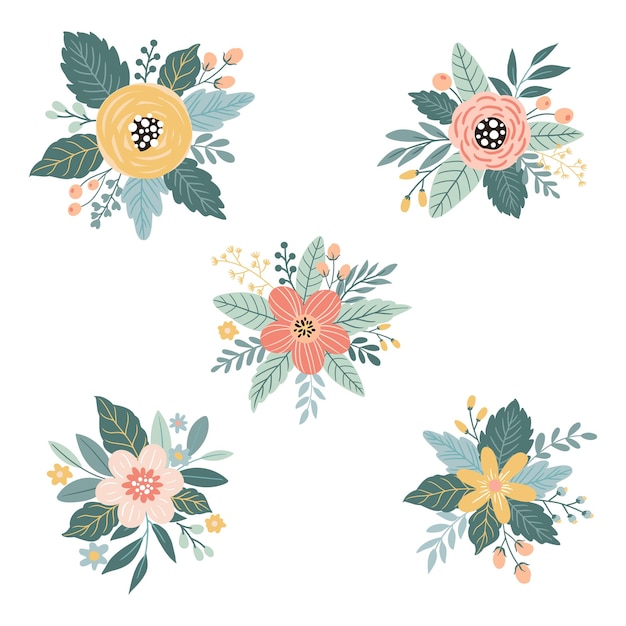 Ilustración vectorial con hermosas composiciones de flores Ideal para imprimir en papel tejido
