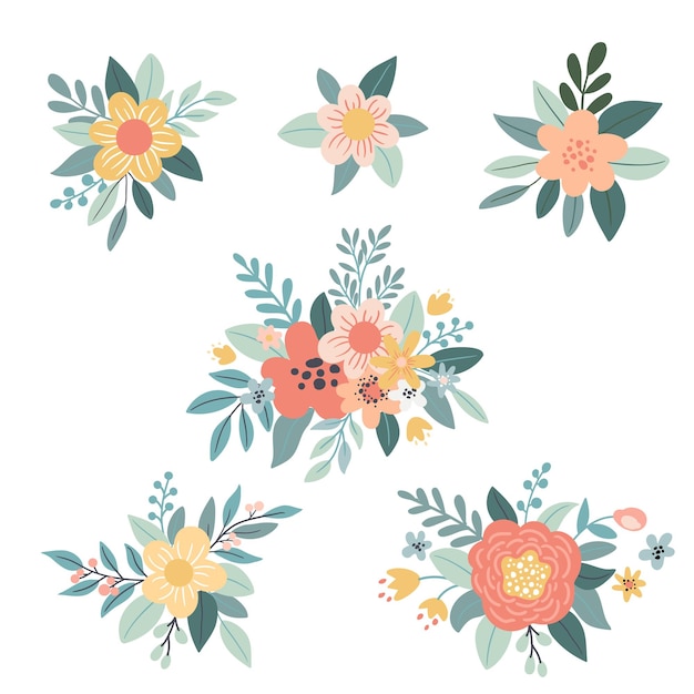 Ilustración vectorial con hermosas composiciones de flores Ideal para imprimir en papel de tela y