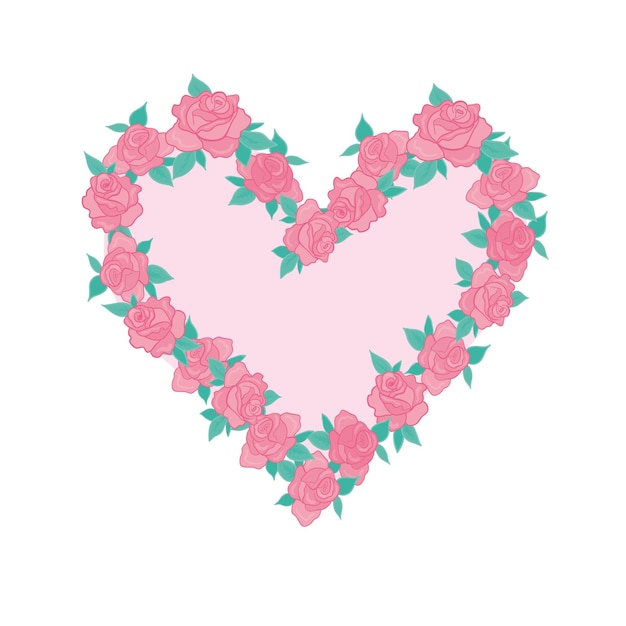 Ilustración vectorial de hermosas flores y plantas dibujadas a mano en el corazón Lo mejor para el diseño de bodas y cumpleaños del día de San Valentín