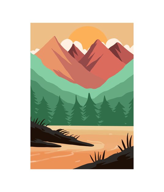 Vector ilustración vectorial de hermoso paisaje con playa