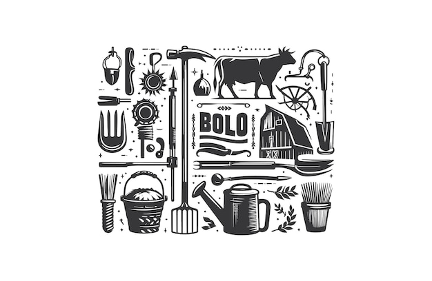 Ilustración vectorial de herramientas agrícolas bolo