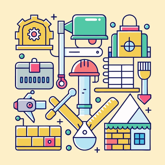 Ilustración vectorial de herramientas de construcción e ingeniería Conjunto de iconos para arquitectura, diseño industrial y proyectos DIY