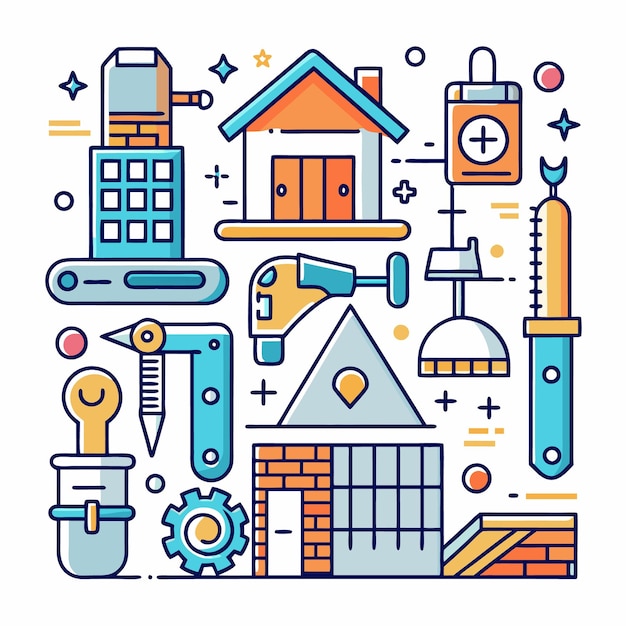 Ilustración vectorial de herramientas de construcción e ingeniería Conjunto de iconos para arquitectura, diseño industrial y proyectos DIY