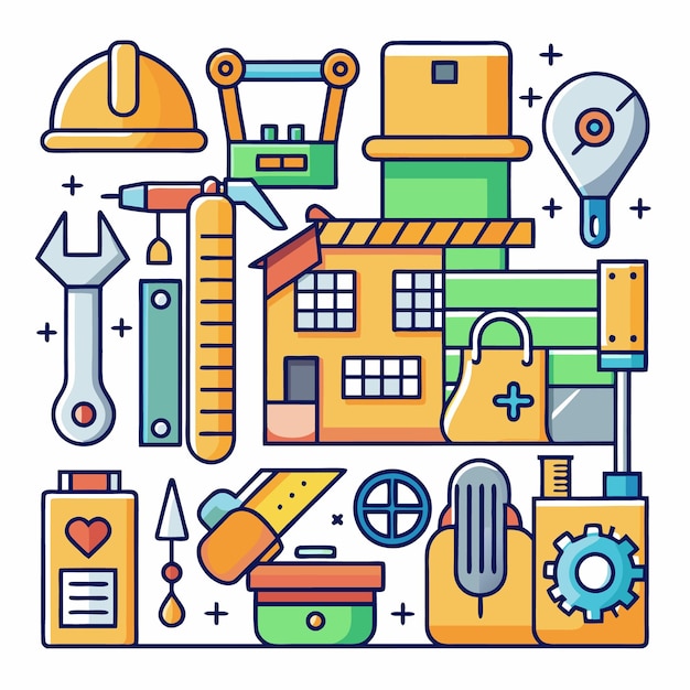 Ilustración vectorial de herramientas de construcción e ingeniería Conjunto de iconos para arquitectura, diseño industrial y proyectos DIY