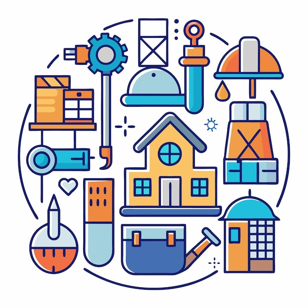 Ilustración vectorial de herramientas de construcción e ingeniería Conjunto de iconos para arquitectura, diseño industrial y proyectos DIY