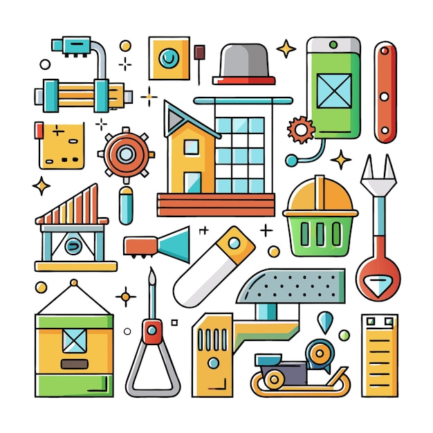 Ilustración vectorial de herramientas de construcción e ingeniería Conjunto de iconos para arquitectura, diseño industrial y proyectos DIY
