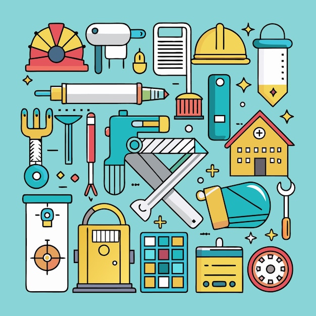 Ilustración vectorial de herramientas de construcción e ingeniería Conjunto de iconos para arquitectura, diseño industrial y proyectos DIY