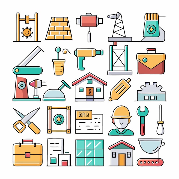 Ilustración vectorial de herramientas de construcción e ingeniería Conjunto de iconos para arquitectura, diseño industrial y proyectos DIY