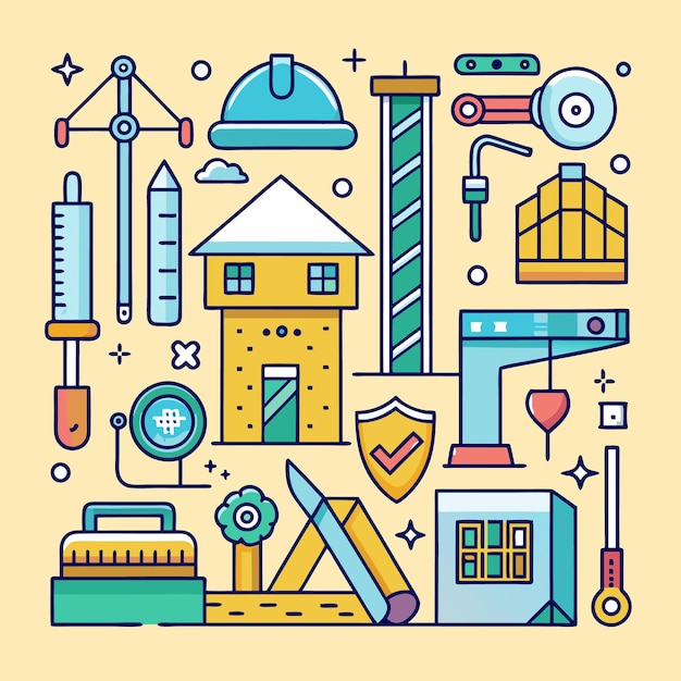 Ilustración vectorial de herramientas de construcción e ingeniería Conjunto de iconos para arquitectura, diseño industrial y proyectos DIY