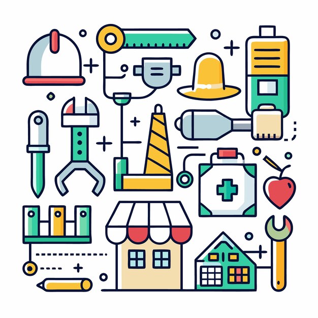 Ilustración vectorial de herramientas de construcción e ingeniería Conjunto de iconos para arquitectura, diseño industrial y proyectos DIY