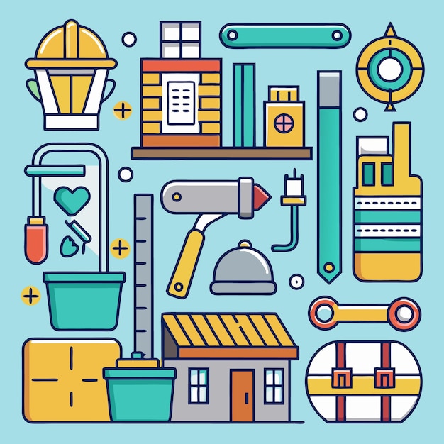 Ilustración vectorial de herramientas de construcción e ingeniería Conjunto de iconos para arquitectura, diseño industrial y proyectos DIY