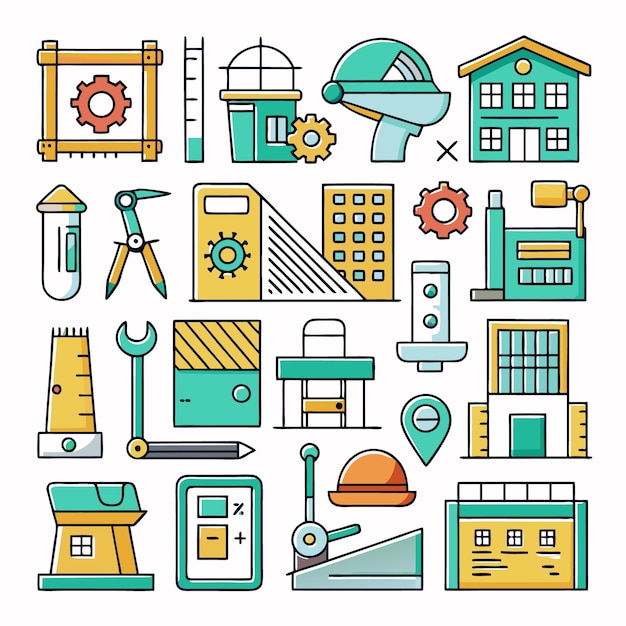 Ilustración vectorial de herramientas de construcción e ingeniería Conjunto de iconos para arquitectura, diseño industrial y proyectos DIY