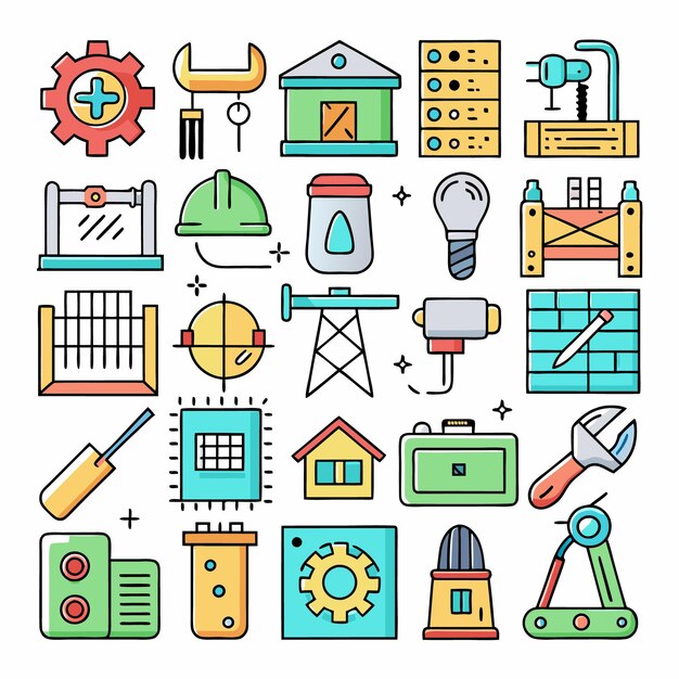 Ilustración vectorial de herramientas de construcción e ingeniería Conjunto de iconos para arquitectura, diseño industrial y proyectos DIY