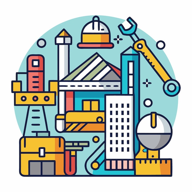 Ilustración vectorial de herramientas de construcción e ingeniería Conjunto de iconos para arquitectura, diseño industrial y proyectos DIY