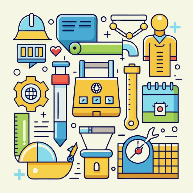 Ilustración vectorial de herramientas de construcción e ingeniería Conjunto de iconos para arquitectura, diseño industrial y proyectos DIY