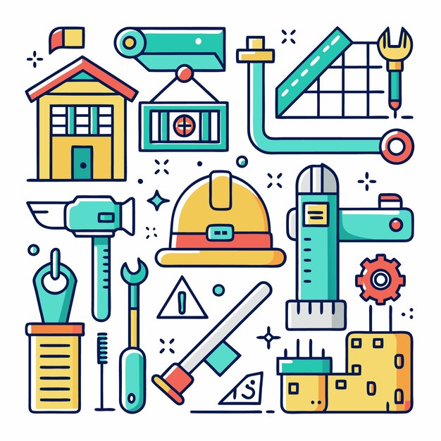 Ilustración vectorial de herramientas de construcción e ingeniería Conjunto de iconos para arquitectura, diseño industrial y proyectos DIY