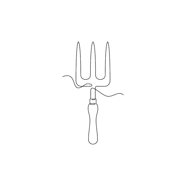 Ilustración vectorial de herramientas de horquilla de jardín arte de línea una línea continua simple dibujada a mano y boceto