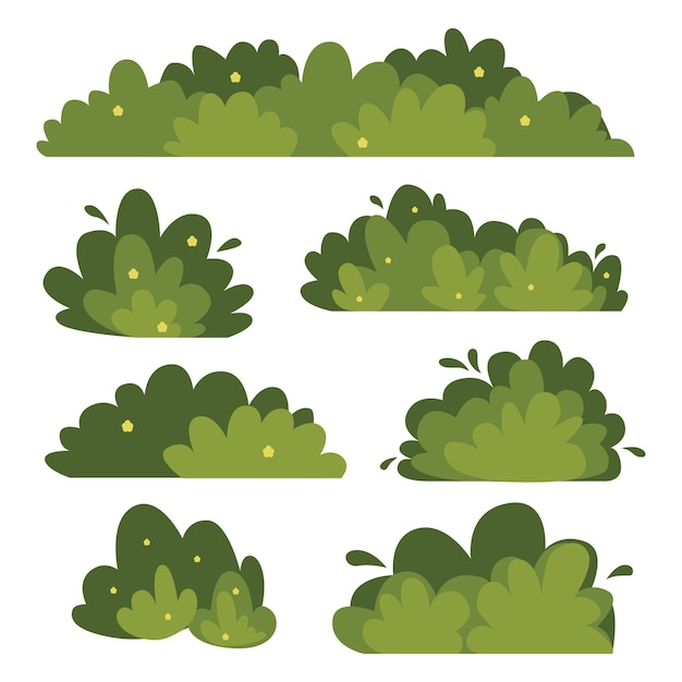 Ilustración vectorial de la hierba y el conjunto de árboles