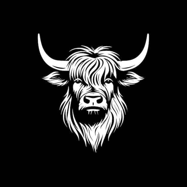 Ilustración vectorial de Highland Cow Minimalist y el logotipo plano