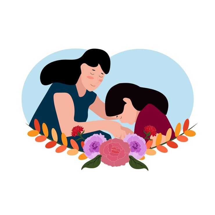 Vector una ilustración vectorial de la hija besando la mano de su madre para el día de la madre