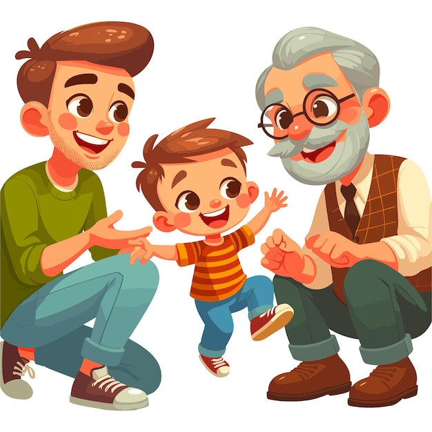 Vector una ilustración vectorial con un hijo padre y abuelo juntos abuelo padre hijo bo