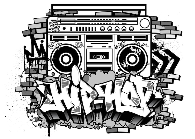 Ilustración vectorial de hip-hop T-shirt hip-hop o diseño de arte de pared en estilo graffiti