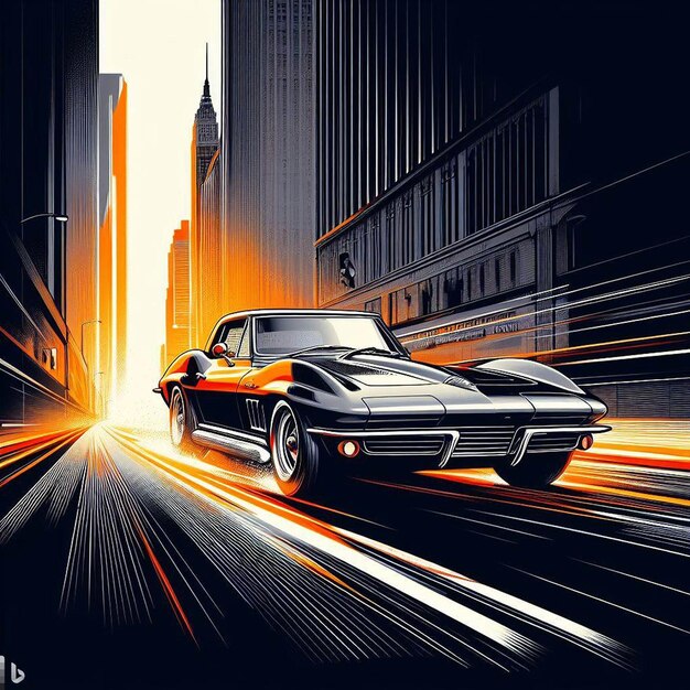 Ilustración vectorial hiperrealista de automóviles clásicos vintage Chevrolet Corvette Stingray V8