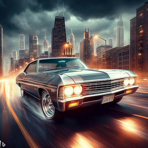 Vector ilustración vectorial hiperrealista de automóviles vintage chevrolet chevrolet impala muscle car y automóviles clásicos