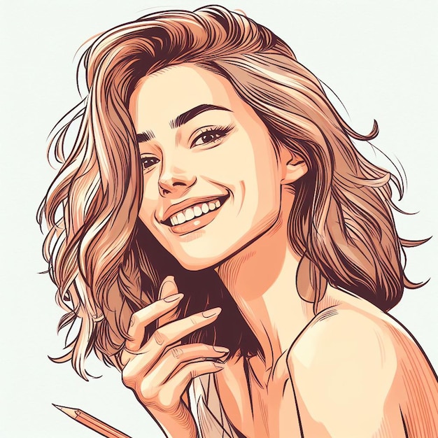 Vector ilustración vectorial hiperrealista de una mujer sonriente con la cara posando modelo de fondo transparente