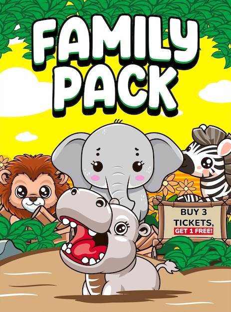Ilustración vectorial de hipopótamo, elefante, león y cebra con una linda ilustración vectoria del zoológico