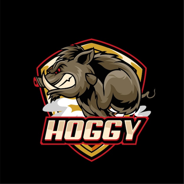 Ilustración vectorial Hog en vista lateral con texto HOGGY Logotipo de Esport
