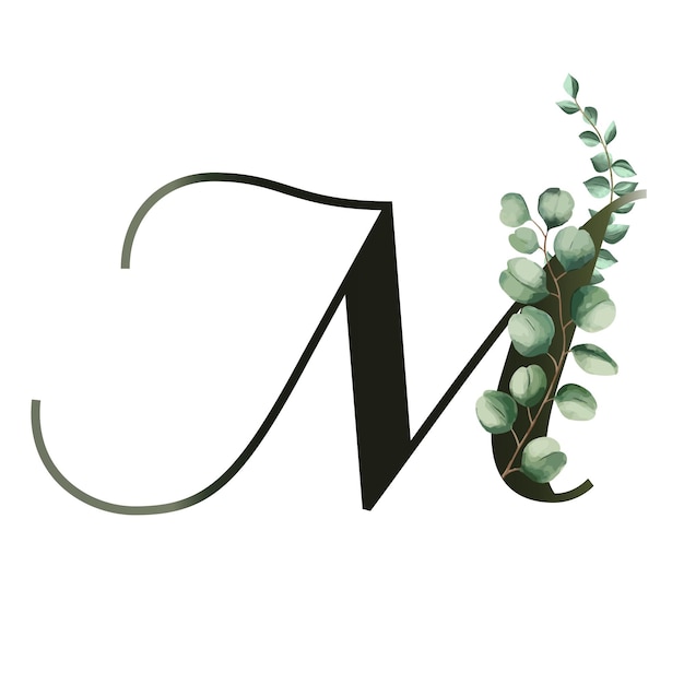 Ilustración vectorial con hojas de eucalipto Alfabeto floral