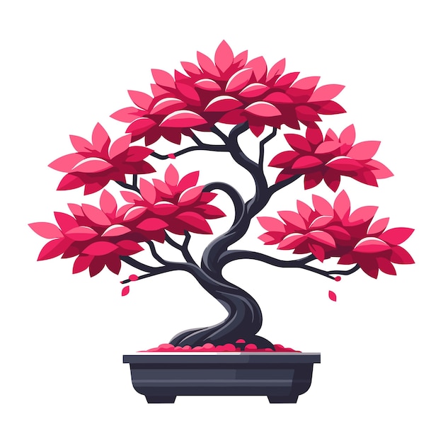 Ilustración vectorial de hojas rojas del árbol de bonsai Cultura tradicional estética japonesa y china